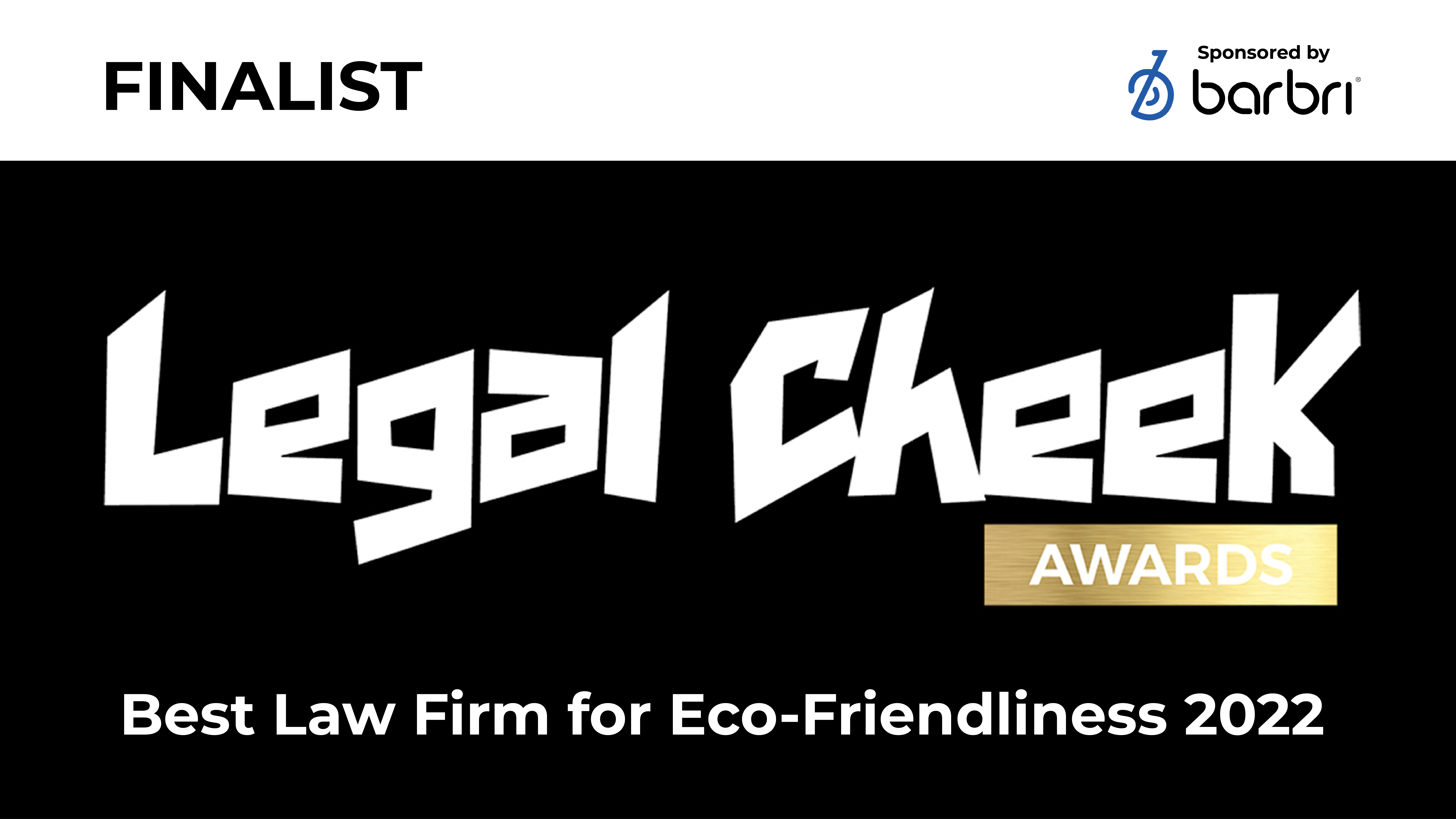 A shortlisted award logo Legal Cheek's best law firm for eco-friendliness 2022